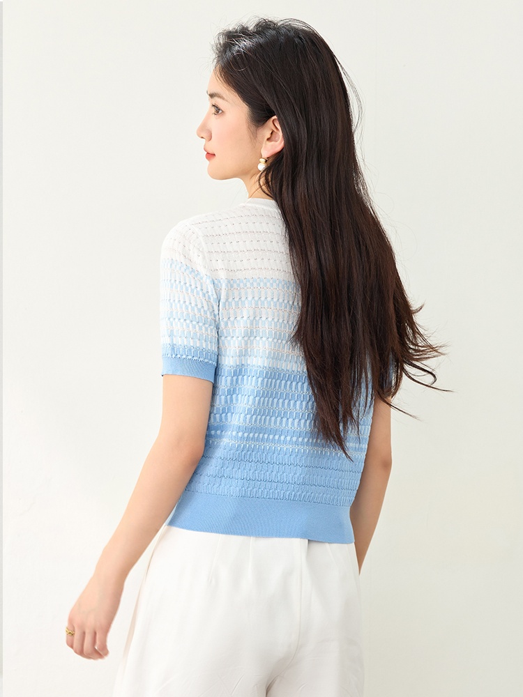 Short sleeve summer sweater blue short tops for women