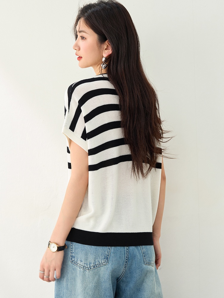 Round neck loose tops knitted short sleeve T-shirt