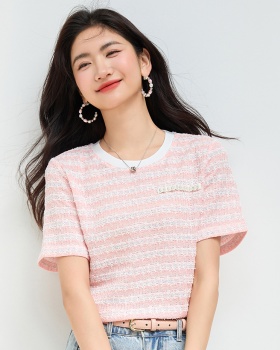 Chanelstyle temperament round neck simple tops for women