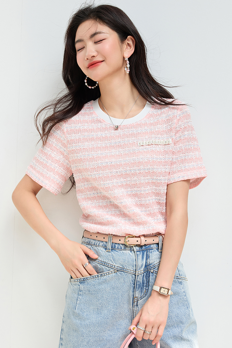 Chanelstyle temperament round neck simple tops for women