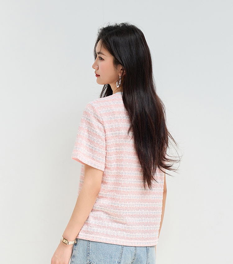 Chanelstyle temperament round neck simple tops for women