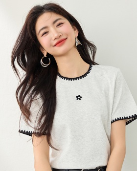 Slim Korean style tops short sleeve embroidery T-shirt