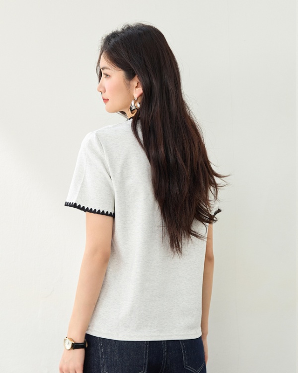Slim Korean style tops short sleeve embroidery T-shirt