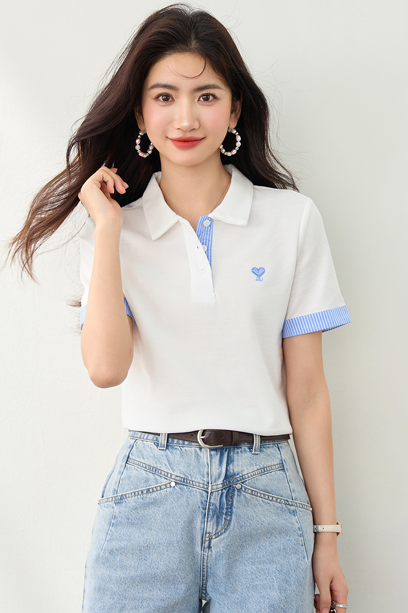 Mixed colors summer shirts cotton splice shirt for women