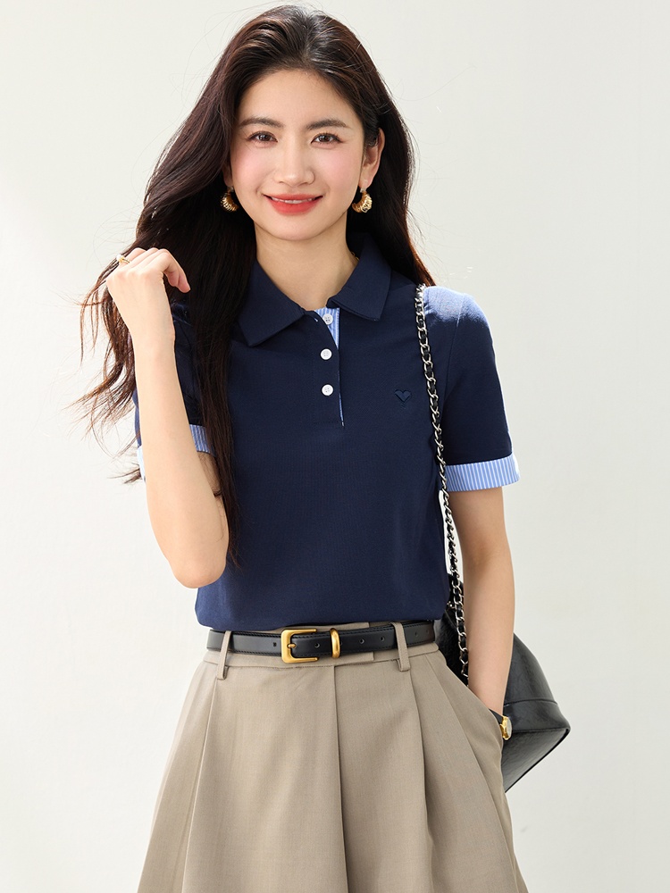 Mixed colors summer shirts cotton splice shirt for women