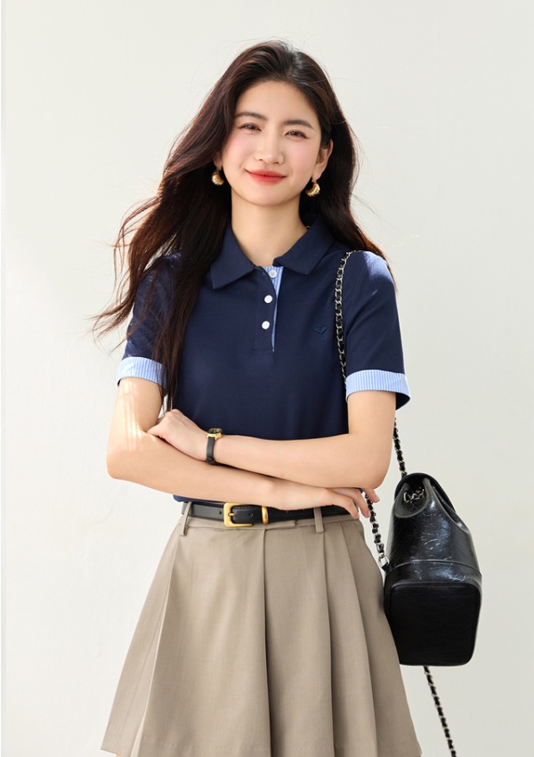 Mixed colors summer shirts cotton splice shirt for women