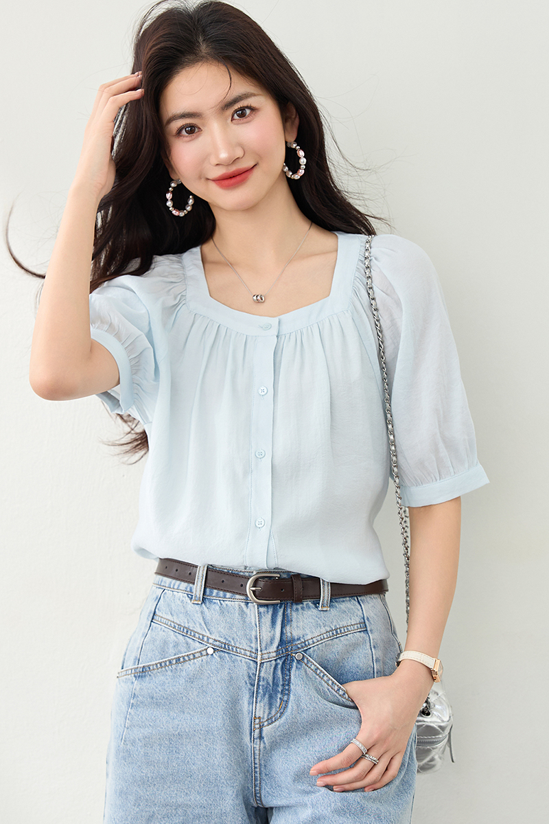 Thin chiffon shirt France style tops for women