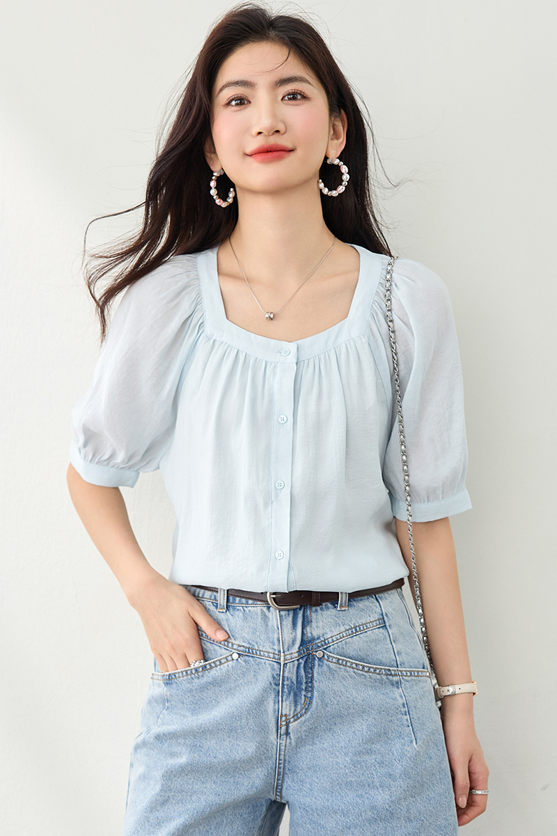 Thin chiffon shirt France style tops for women