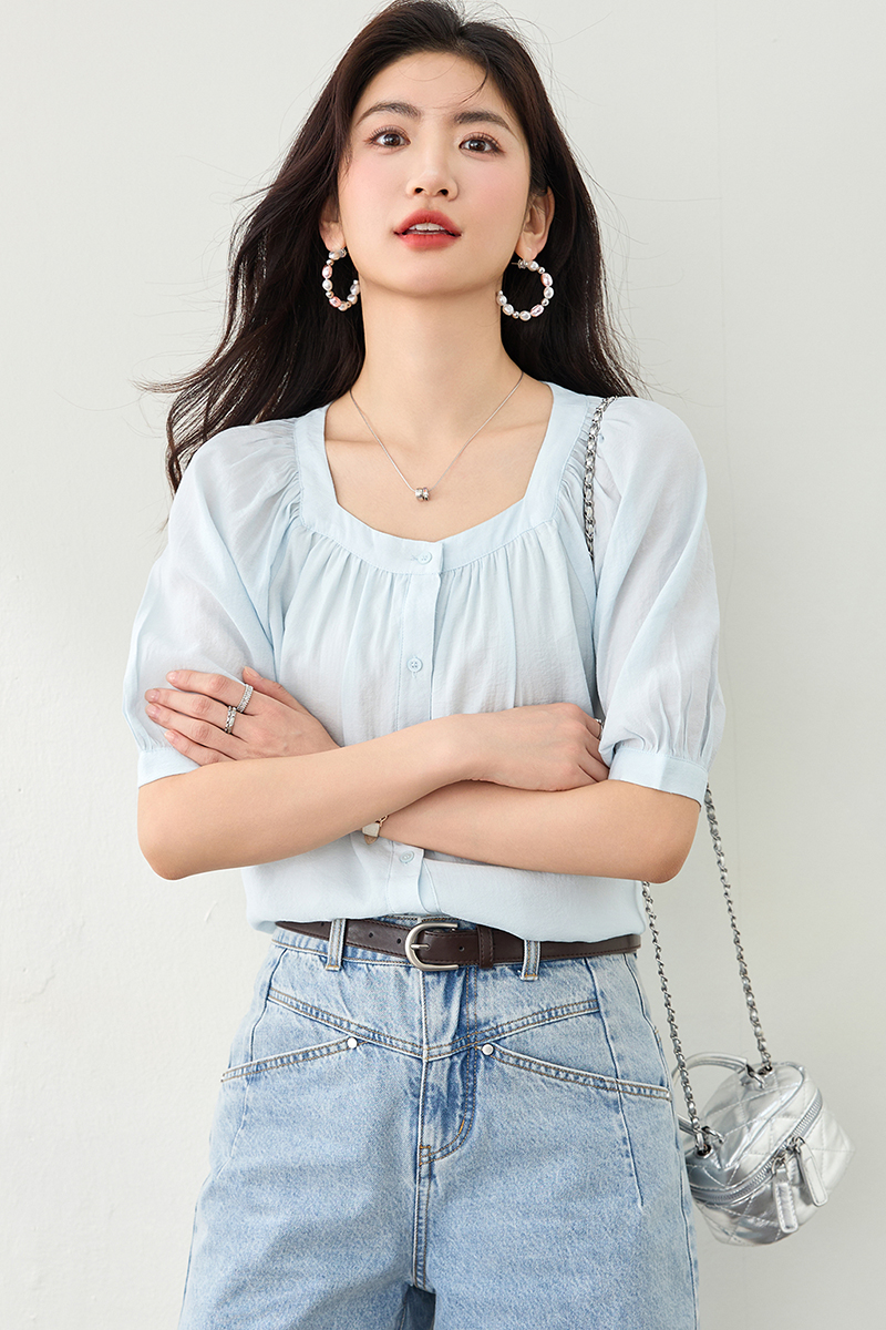 Thin chiffon shirt France style tops for women