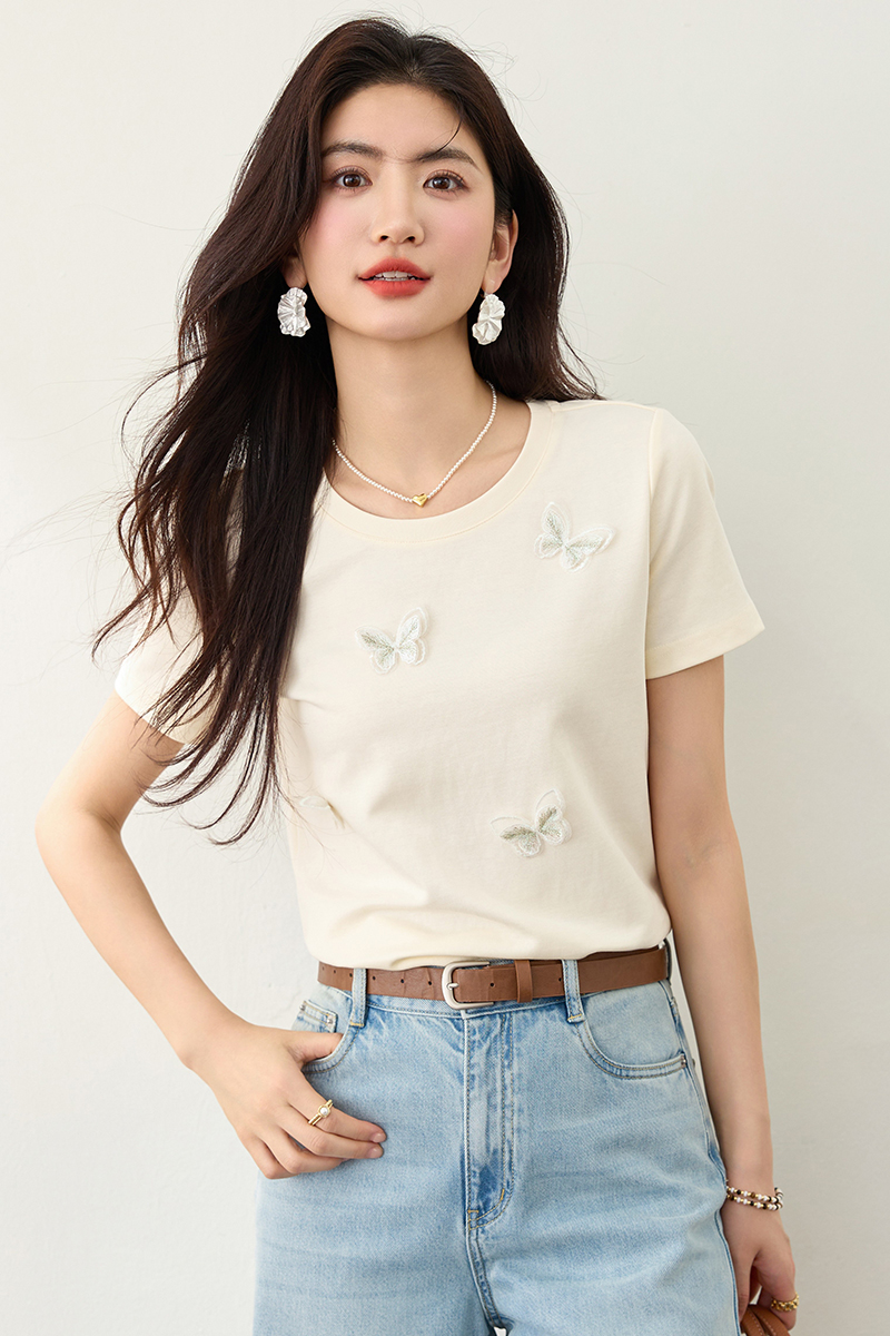 Commuting summer T-shirt embroidery short sleeve tops