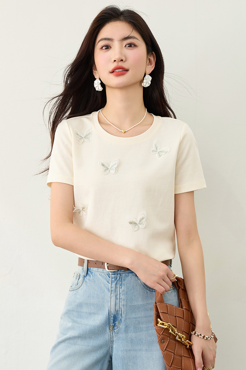 Commuting summer T-shirt embroidery short sleeve tops