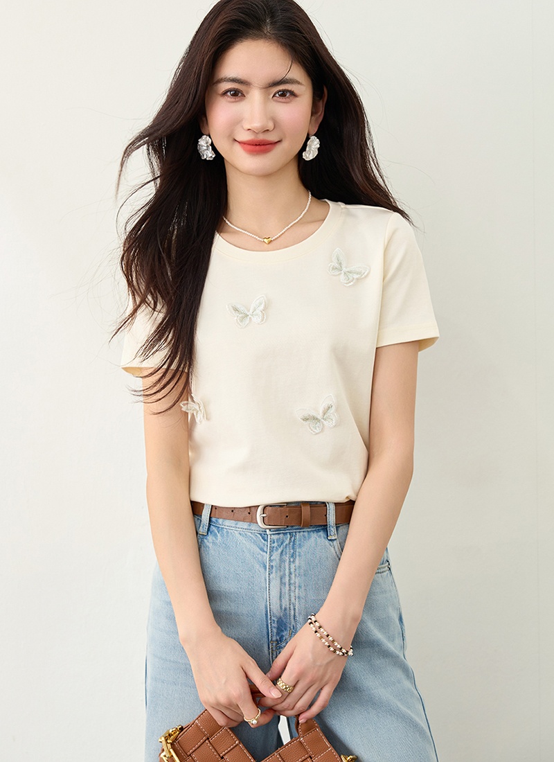 Commuting summer T-shirt embroidery short sleeve tops