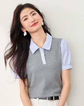 Lapel tops mixed colors shirt for women