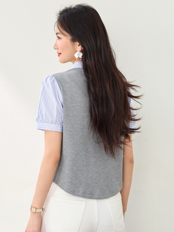 Lapel tops mixed colors shirt for women