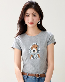 Loose puppy round neck mixed colors summer printing Casual tops