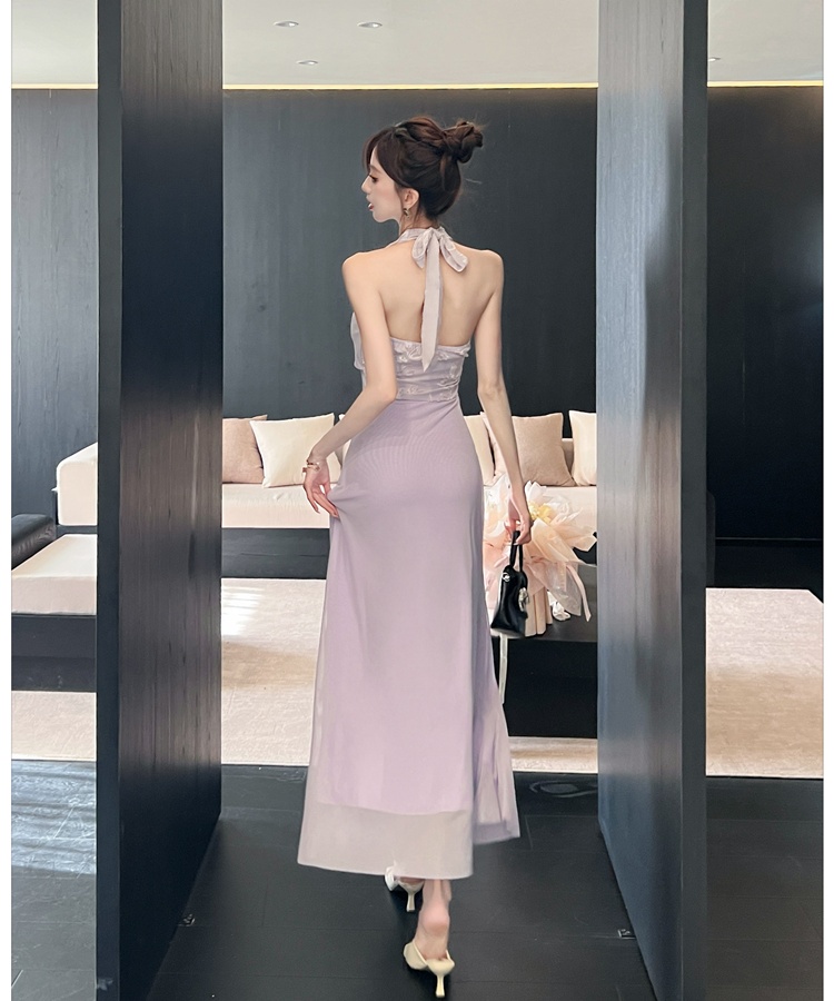 Flowers purple long dress spring and summer dress