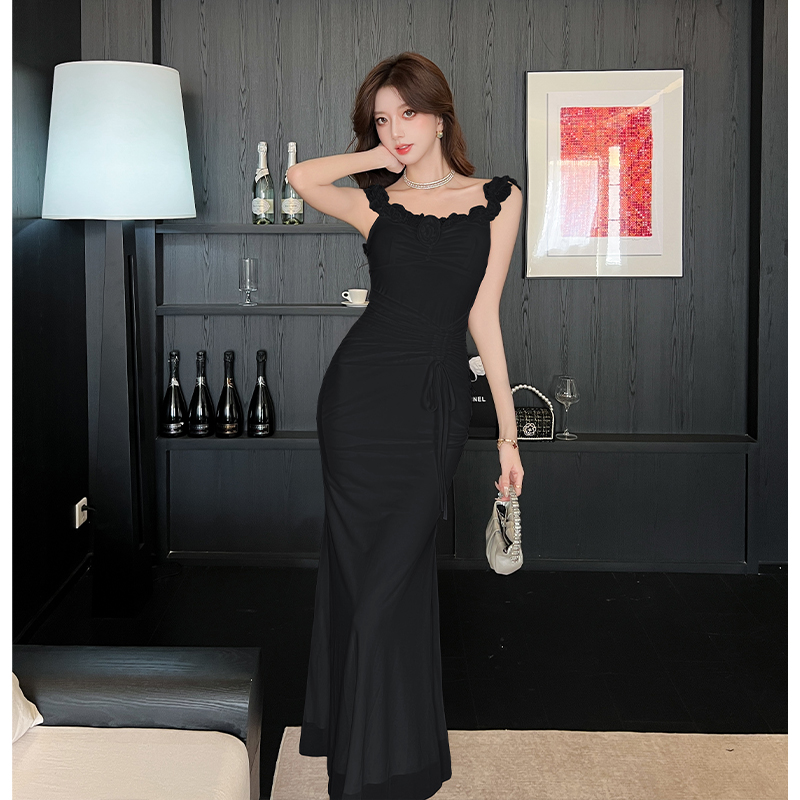 Wood ear ladies elegant temperament gauze slim dress