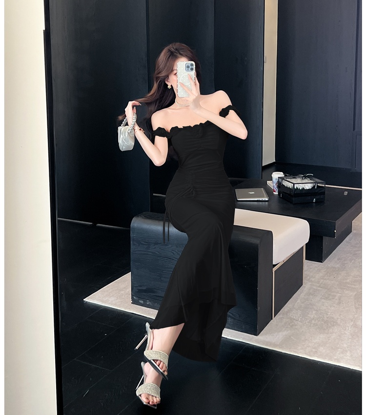 Wood ear ladies elegant temperament gauze slim dress