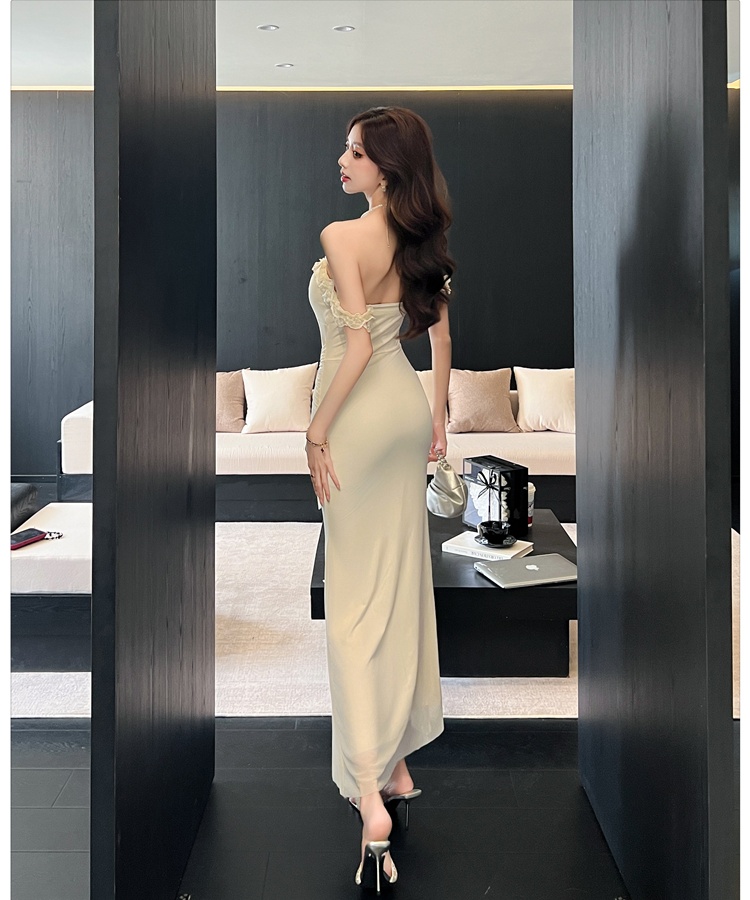 Wood ear ladies elegant temperament gauze slim dress