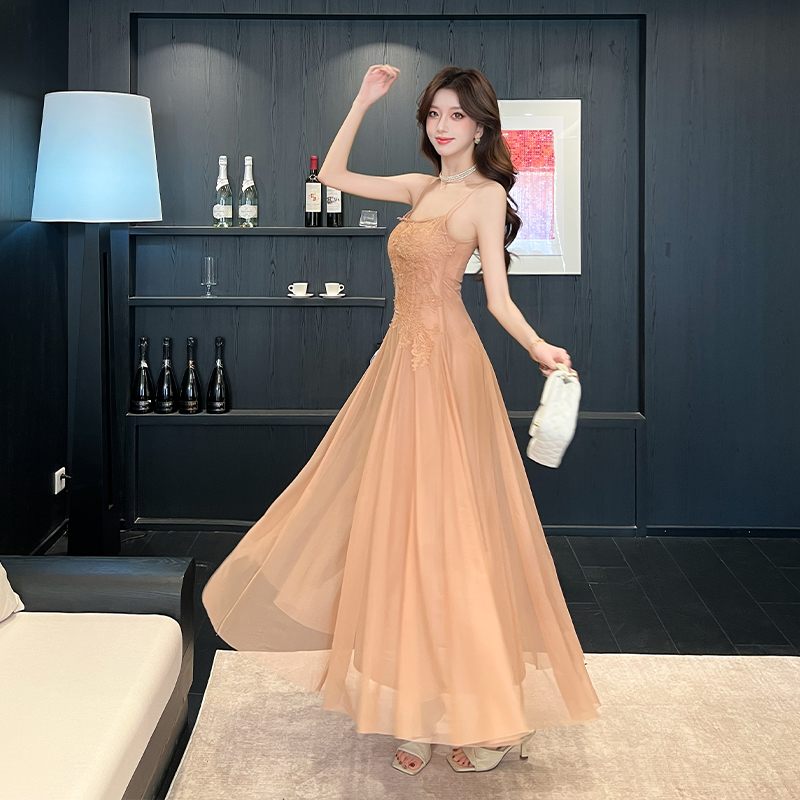 Vacation halter temperament dress sling lady long dress