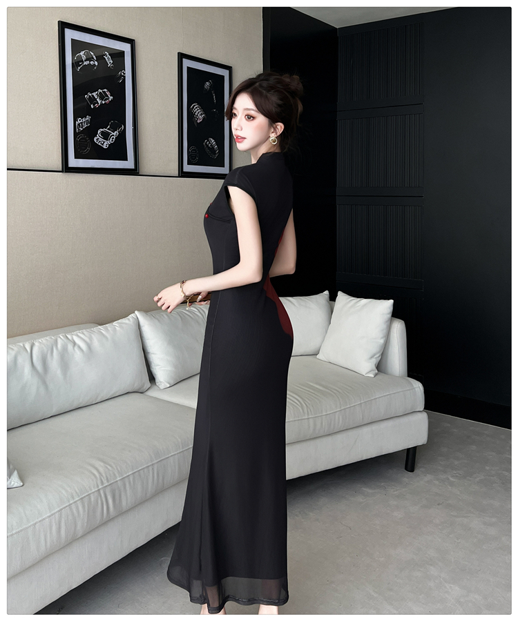 Summer red dress mixed colors slim long dress