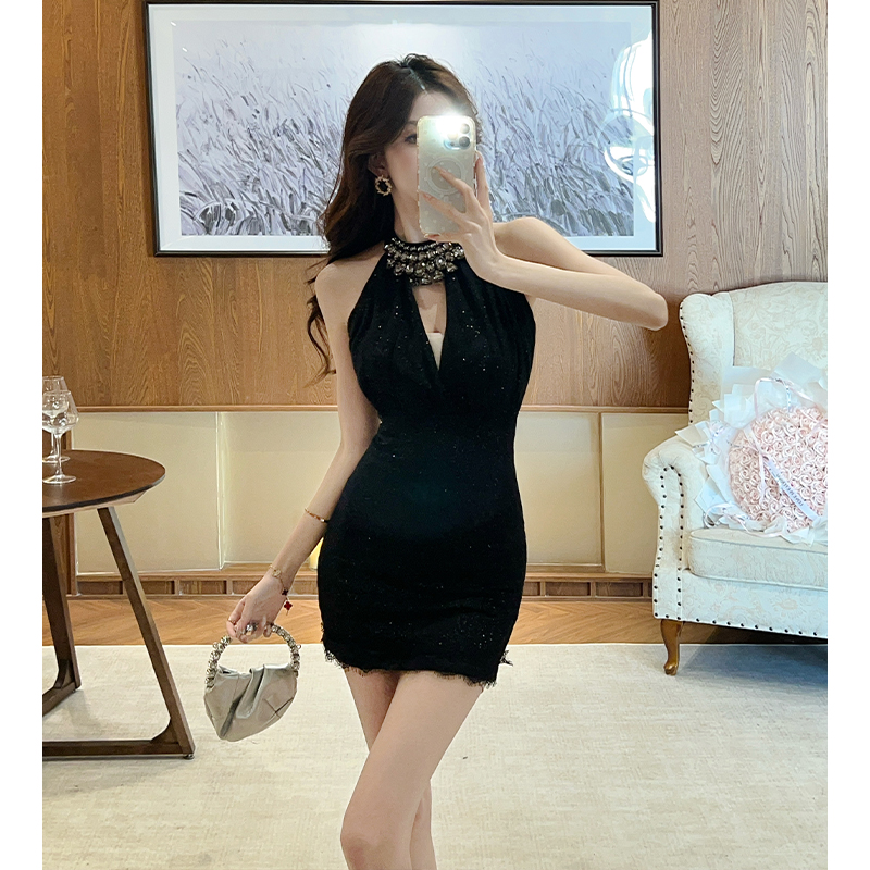 Halter slim fashion T-back package hip sleeveless dress