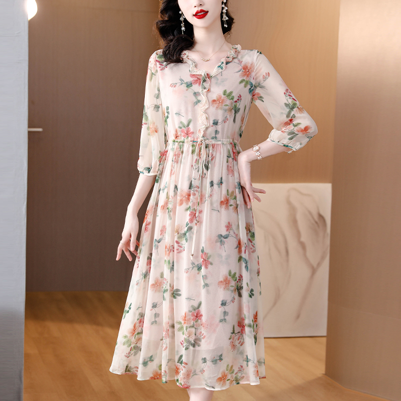 Summer temperament dress floral slim long dress