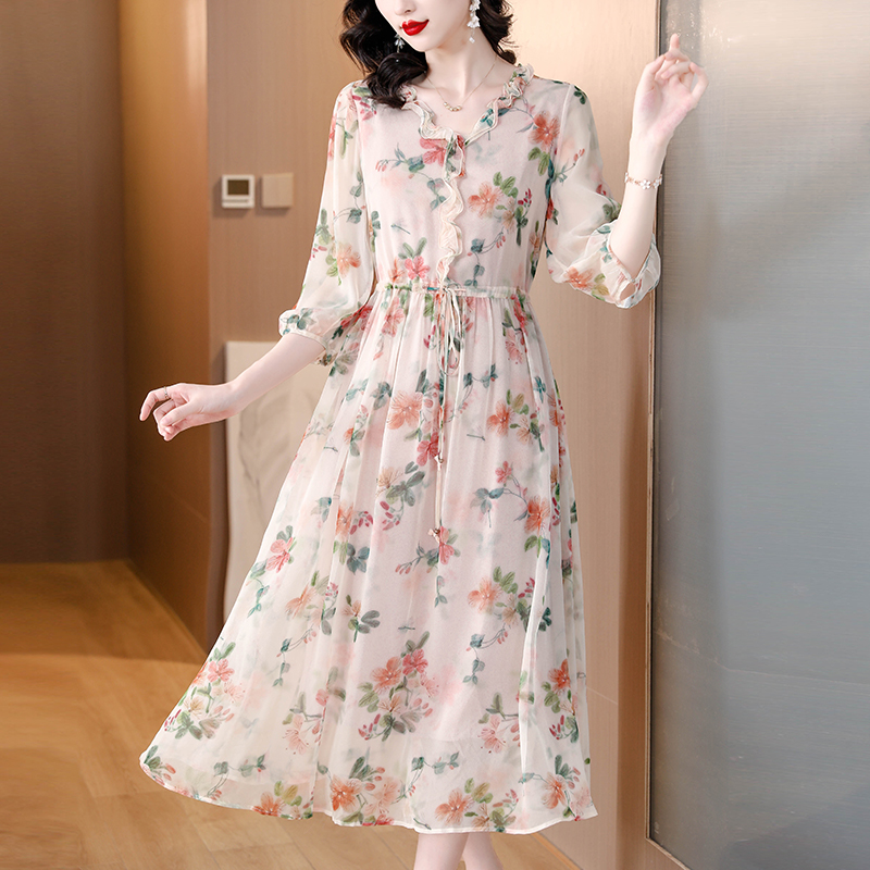 Summer temperament dress floral slim long dress