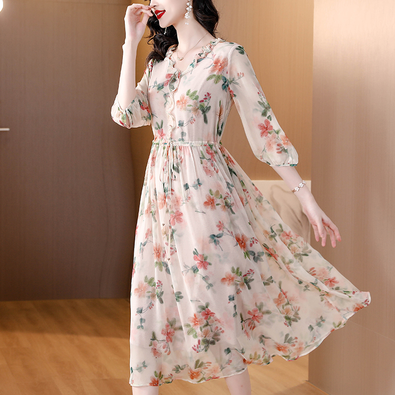 Summer temperament dress floral slim long dress
