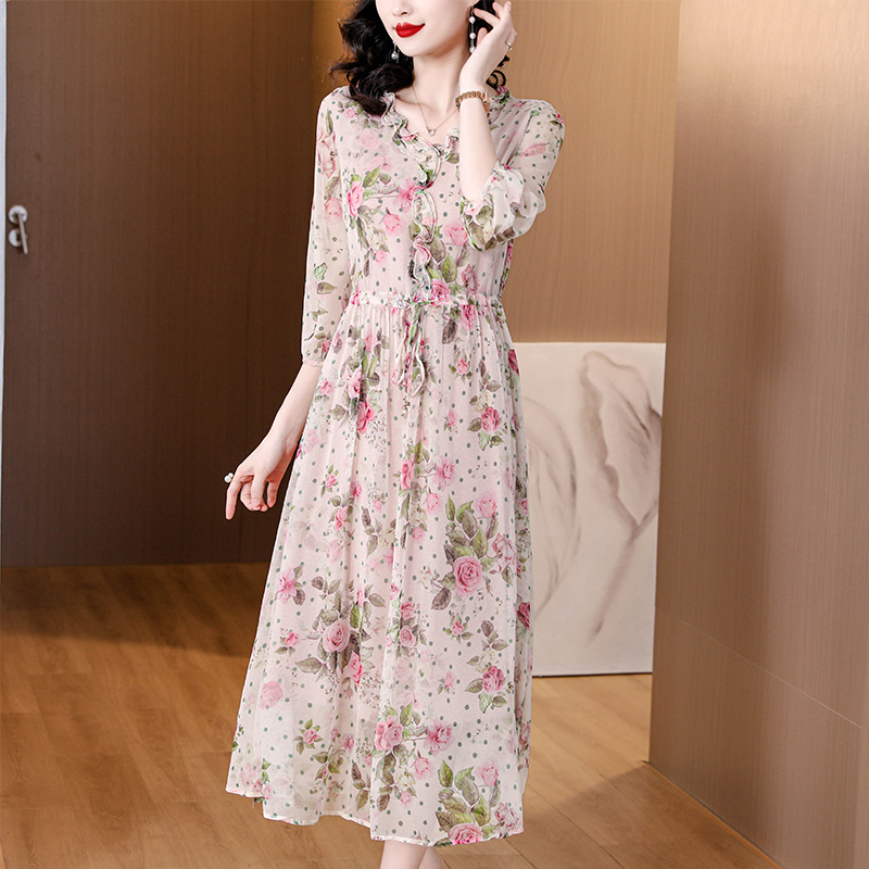 Luxurious lady big flower spring and summer tender dress