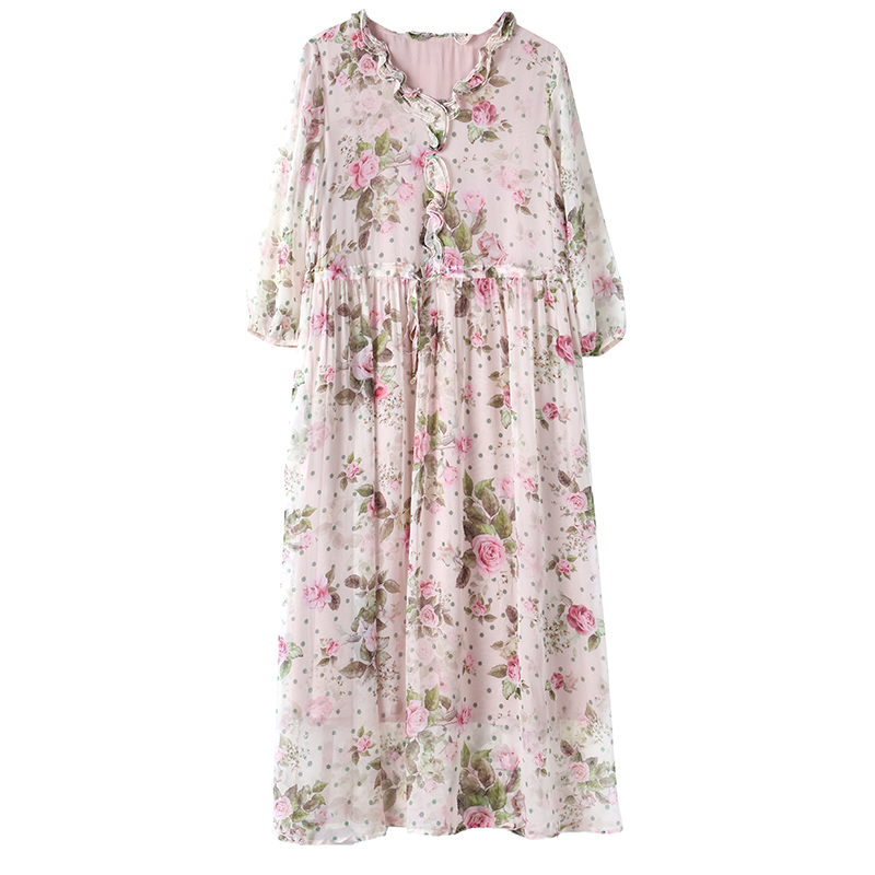 Luxurious lady big flower spring and summer tender dress