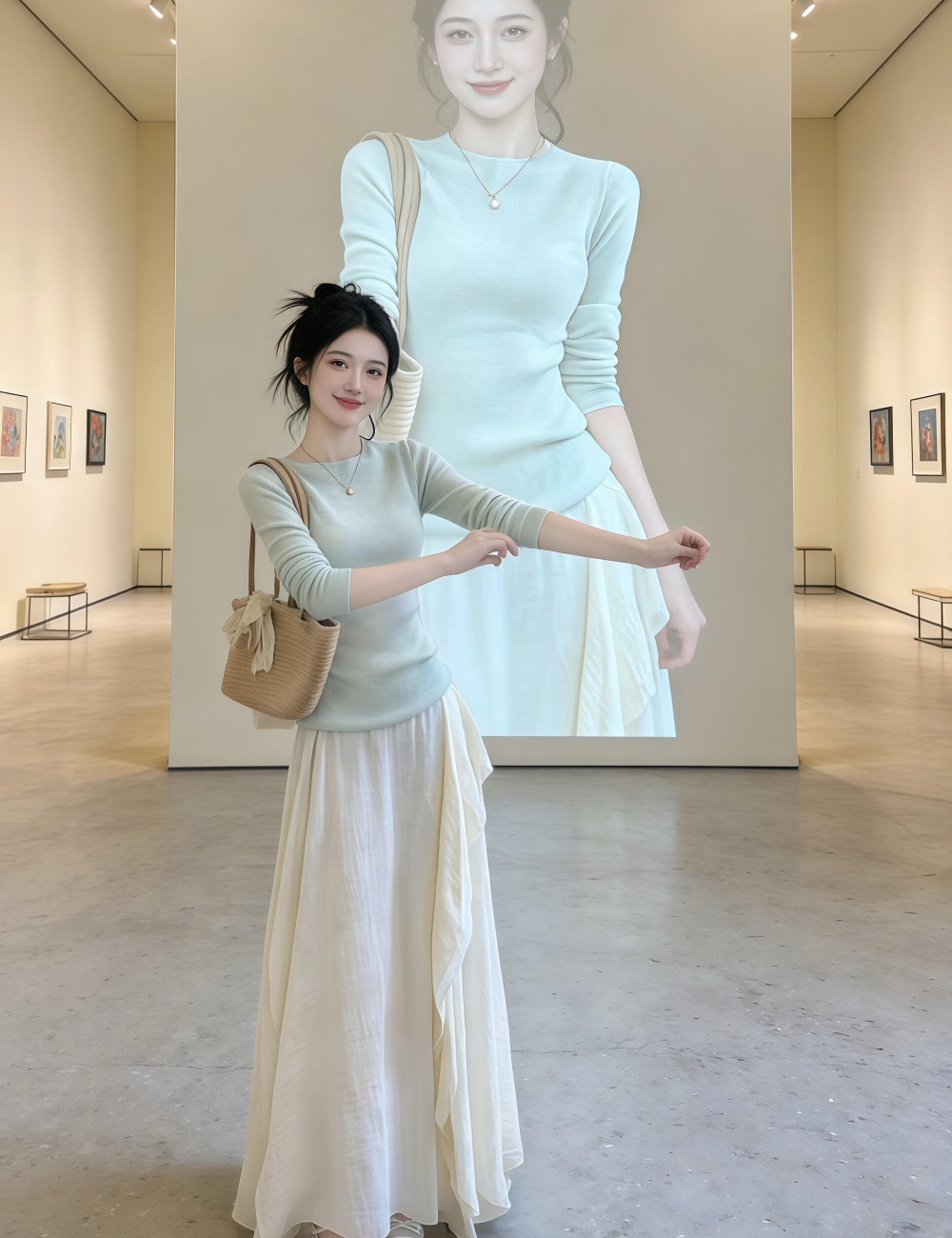 Flat shoulder tops slim T-shirt a set for women