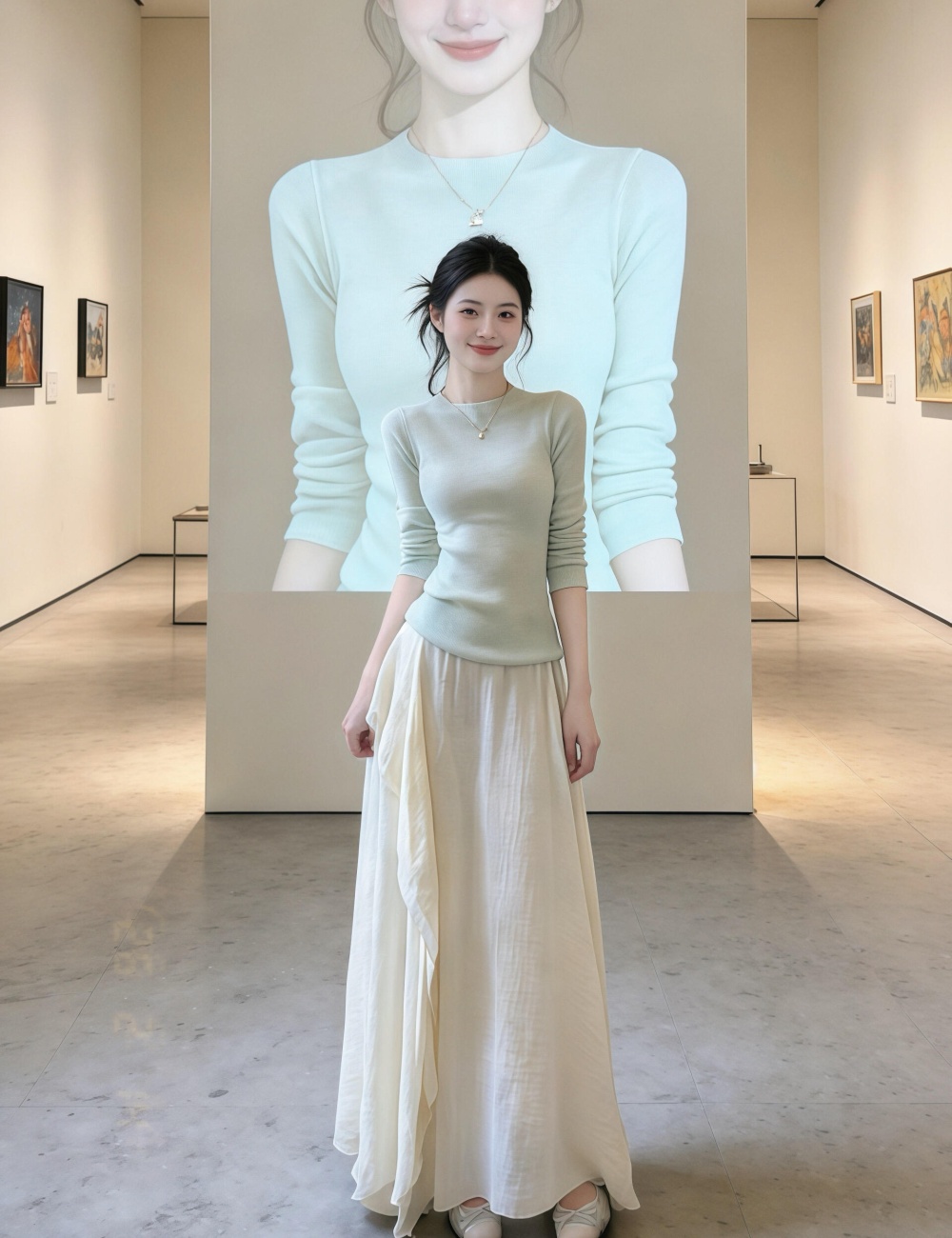 Flat shoulder tops slim T-shirt a set for women