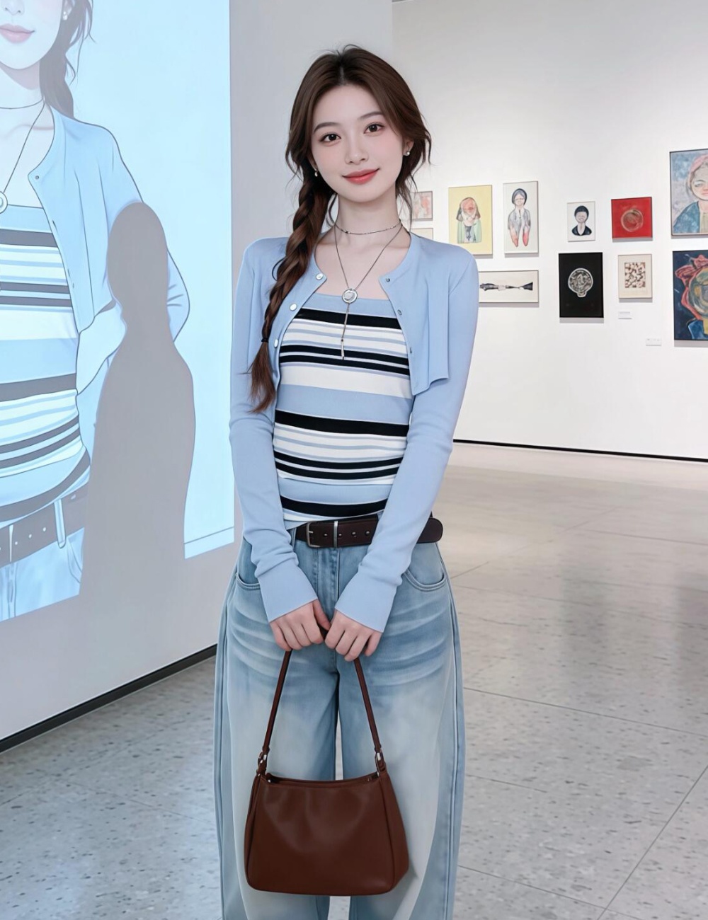 Sling waistcoat Korean style smock 2pcs set for women