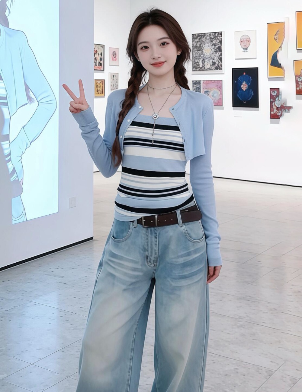 Sling waistcoat Korean style smock 2pcs set for women