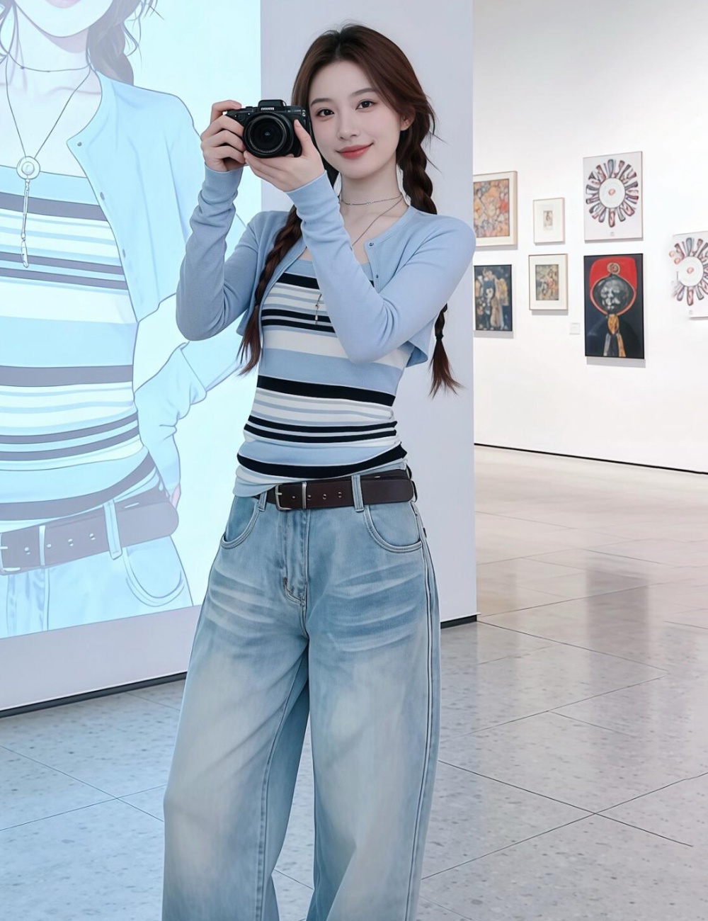 Sling waistcoat Korean style smock 2pcs set for women