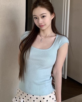 Square collar fashion all-match spring and summer sweater