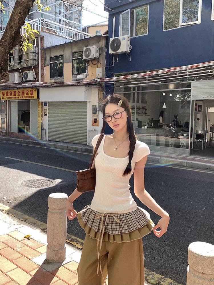 Square collar fashion all-match spring and summer sweater