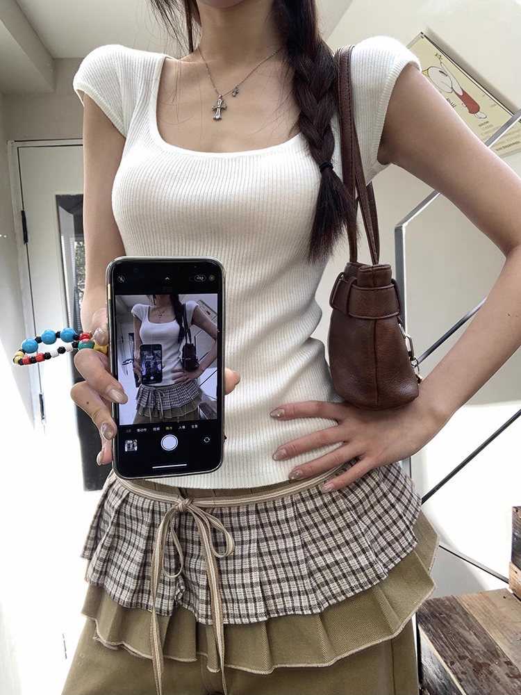 Square collar fashion all-match spring and summer sweater