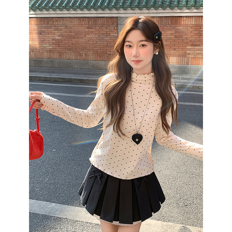 Bottoming slim tops wood ear T-shirt for women