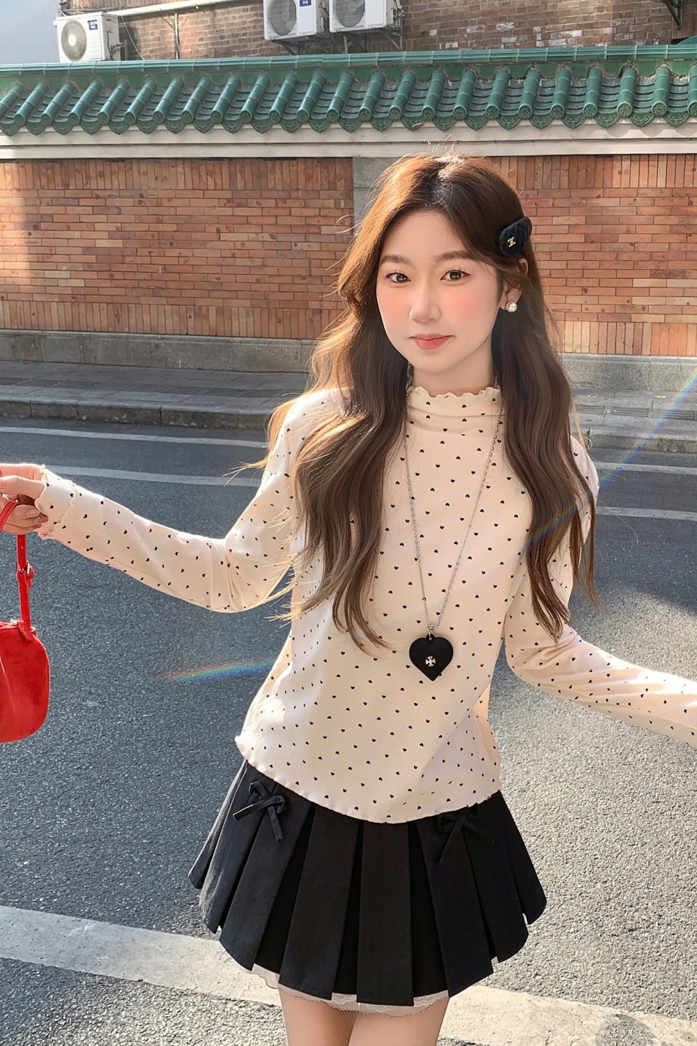 Bottoming slim tops wood ear T-shirt for women