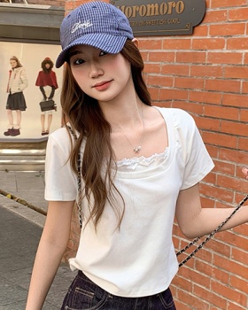 Splice spicegirl T-shirt bow Pseudo-two tops for women