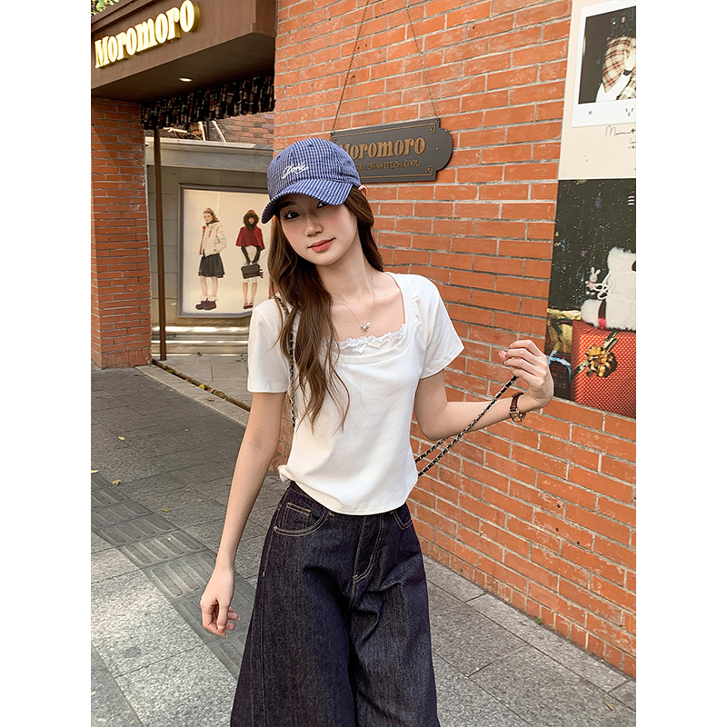 Splice spicegirl T-shirt bow Pseudo-two tops for women