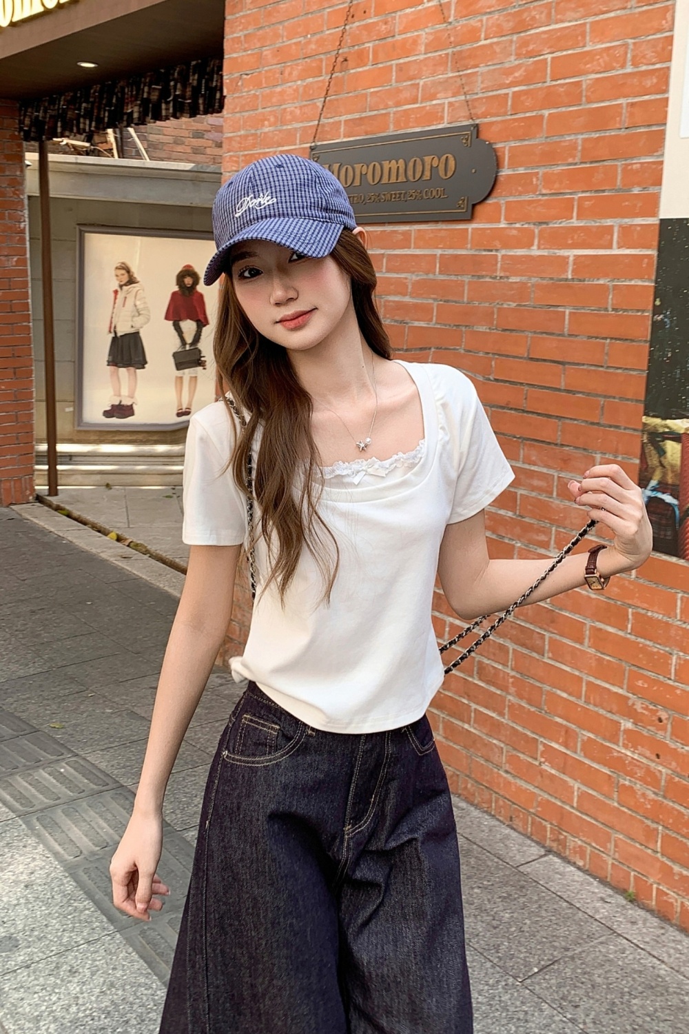 Splice spicegirl T-shirt bow Pseudo-two tops for women