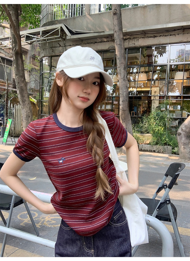 All-match retro T-shirt loose tops for women