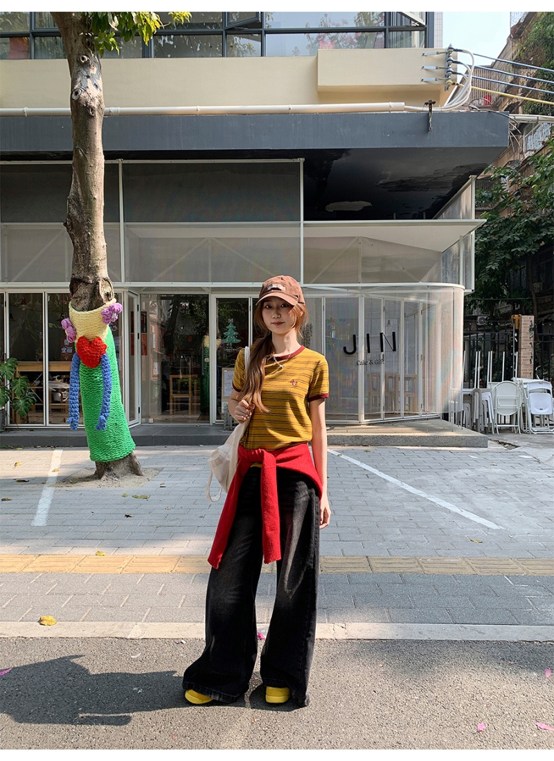 All-match retro T-shirt loose tops for women