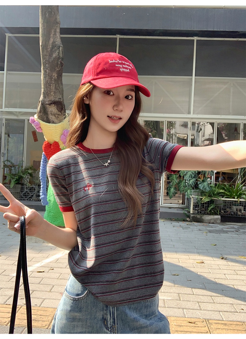 All-match retro T-shirt loose tops for women