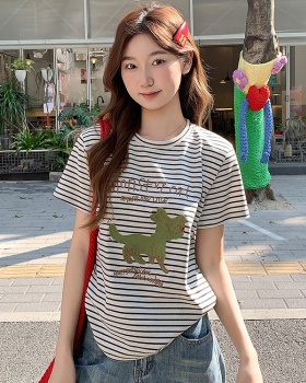 Printing loose small tops stripe Casual cartoon T-shirt