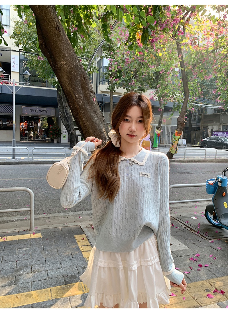 Twist spring sweater lace bottoming tops for women