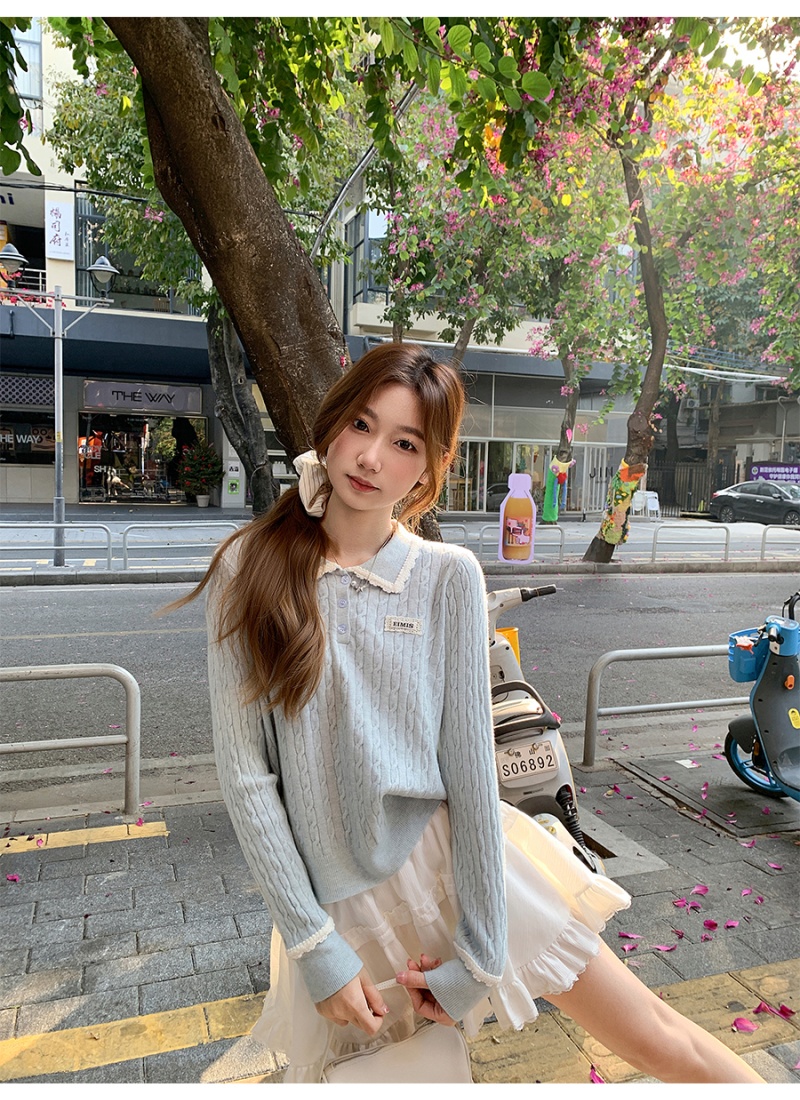 Twist spring sweater lace bottoming tops for women